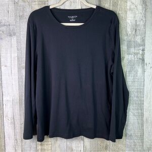 Talbots 2X 100% Pima Cotton Black Crewneck Long Sleeve Tunic Shirt Top Blouse